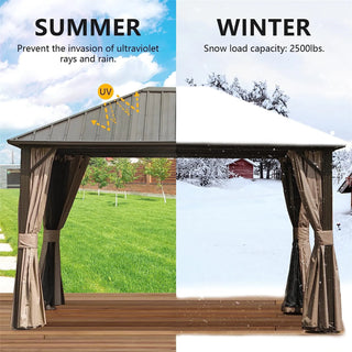 Aetherdome 10x12 FT Aluminum Hardtop Gazebo with Double Roof, Curtains & Netting