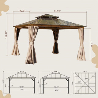 Aetherdome Permanent Aluminum Outdoor Hardtop Gazebo – Pavilion with Double Roof, Curtains & Netting