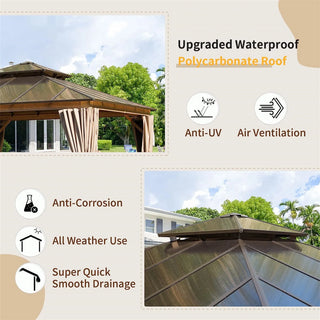 Aetherdome Permanent Aluminum Outdoor Hardtop Gazebo – Pavilion with Double Roof, Curtains & Netting