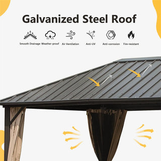 Aetherdome 10x12 FT Aluminum Hardtop Gazebo with Double Roof, Curtains & Netting