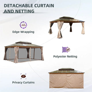 Aetherdome Permanent Aluminum Outdoor Hardtop Gazebo – Pavilion with Double Roof, Curtains & Netting