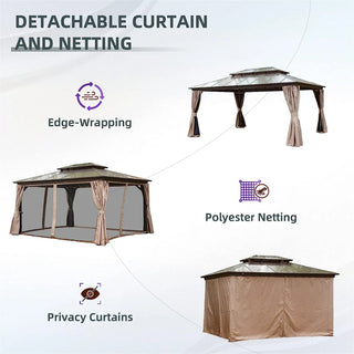 Aetherdome Permanent Aluminum Outdoor Hardtop Gazebo – Pavilion with Double Roof, Curtains & Netting