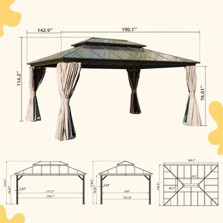 Aetherdome Permanent Aluminum Outdoor Hardtop Gazebo – Pavilion with Double Roof, Curtains & Netting