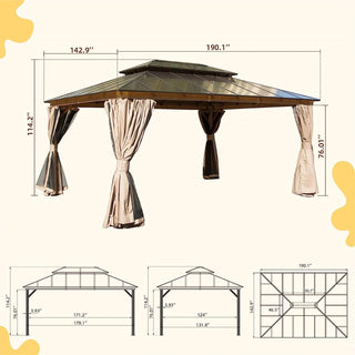 Aetherdome Permanent Aluminum Outdoor Hardtop Gazebo – Pavilion with Double Roof, Curtains & Netting