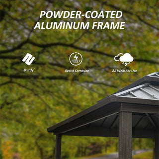 Hardtop Grill Outdoor BBQ Gazebo with 2 Side Shelves and Sloping Galvanized Steel Roof, Metal Permanent Grill Canopy with Ceiling Hooks