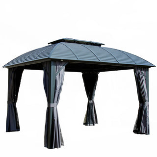 Aetherdome 10x12 FT Aluminum Hardtop Gazebo with Double Roof, Curtains & Netting