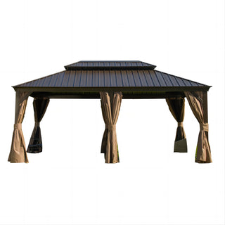 Aetherdome 12x18 FT Aluminum Hardtop Gazebo with Double Roof, Curtains & Netting