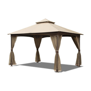 Aetherdome 10x13 FT Outdoor Gazebo with Double Roof & Mosquito Net Khaki