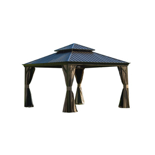 Aetherdome Outdoor Aluminum Gazebo with Double Roof, Curtains & Netting