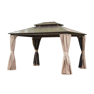 Aetherdome Permanent Aluminum Outdoor Hardtop Gazebo – Pavilion with Double Roof, Curtains & Netting