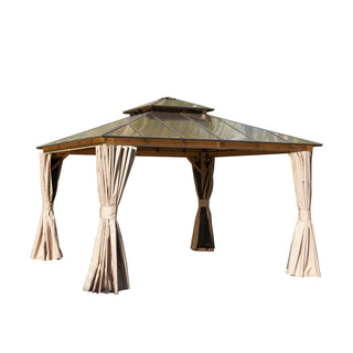 Aetherdome Permanent Aluminum Outdoor Hardtop Gazebo – Pavilion with Double Roof, Curtains & Netting