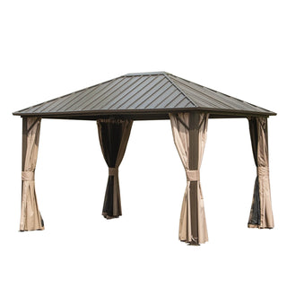 Aetherdome 10x12 FT Aluminum Hardtop Gazebo with Double Roof, Curtains & Netting