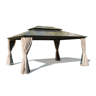 Aetherdome Permanent Aluminum Outdoor Hardtop Gazebo – Pavilion with Double Roof, Curtains & Netting