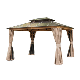 Aetherdome Permanent Aluminum Outdoor Hardtop Gazebo – Pavilion with Double Roof, Curtains & Netting