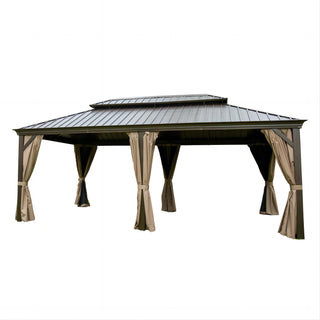 Aetherdome Outdoor Aluminum Gazebo with Double Roof, Curtains & Netting