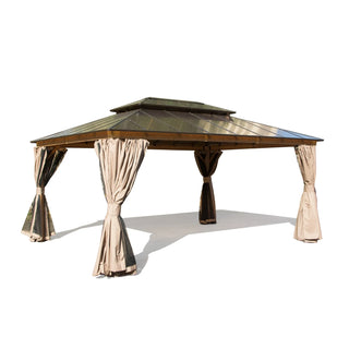 Aetherdome Permanent Aluminum Outdoor Hardtop Gazebo – Pavilion with Double Roof, Curtains & Netting