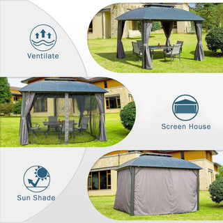 Aetherdome 10x12 FT Aluminum Hardtop Gazebo with Double Roof, Curtains & Netting