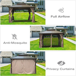 Aetherdome 10x10 FT Aluminum Hardtop Gazebo with Double Roof, Curtains & Netting