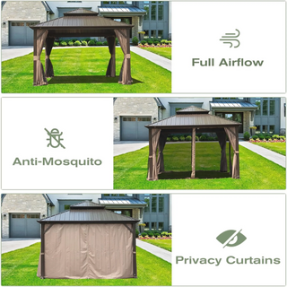 Aetherdome 10x12 FT Aluminum Hardtop Gazebo with Double Roof, Curtains & Netting