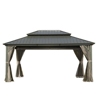Aetherdome 12x14 FT Aluminum Hardtop Gazebo with Double Roof, Curtains & Netting