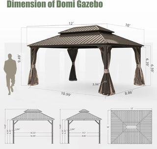 Aetherdome 10x12 FT Aluminum Hardtop Gazebo with Double Roof, Curtains & Netting
