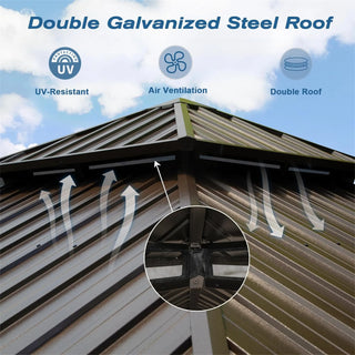 Aetherdome 10x14 FT Aluminum Hardtop Gazebo with Double Roof, Curtains & Netting