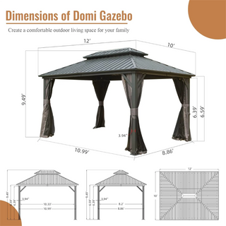 Aetherdome 10x12 FT Aluminum Hardtop Gazebo with Double Roof, Curtains & Netting
