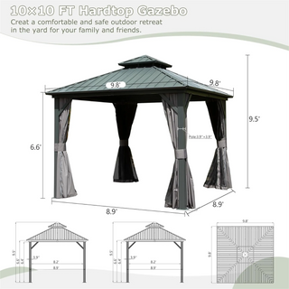 Aetherdome 10x10 FT Aluminum Hardtop Gazebo with Double Roof, Curtains & Netting