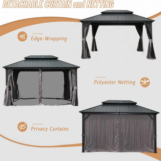 Aetherdome 10x12 FT Aluminum Hardtop Gazebo with Double Roof, Curtains & Netting