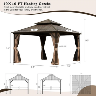 Aetherdome 10x10 FT Aluminum Hardtop Gazebo with Double Roof, Curtains & Netting