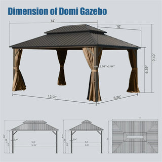 Aetherdome 10x14 FT Aluminum Hardtop Gazebo with Double Roof, Curtains & Netting