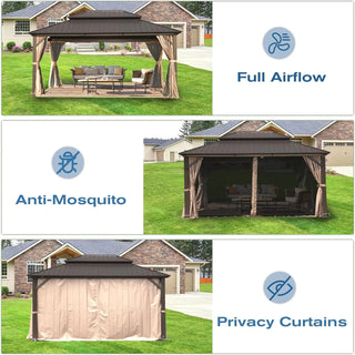 Aetherdome 12x16 FT Aluminum Hardtop Gazebo with Double Roof, Curtains & Netting
