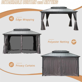 Aetherdome 12x16 FT Aluminum Hardtop Gazebo with Double Roof, Curtains & Netting