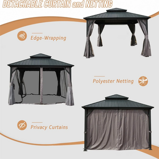 Aetherdome 12x12 FT Aluminum Hardtop Gazebo with Double Roof, Curtains & Netting