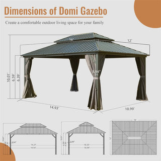 Aetherdome 12x16 FT Aluminum Hardtop Gazebo with Double Roof, Curtains & Netting