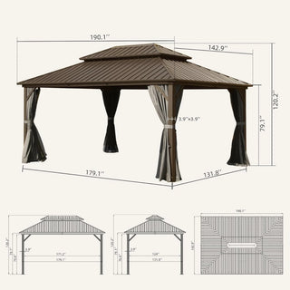 Aetherdome 12x16 FT Aluminum Hardtop Gazebo with Double Roof, Curtains & Netting