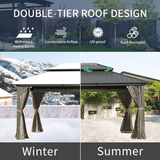 Aetherdome 12x14 FT Aluminum Hardtop Gazebo with Double Roof, Curtains & Netting