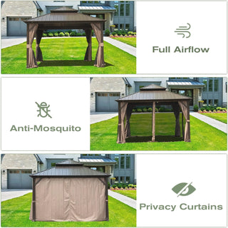 Aetherdome 12x14 FT Aluminum Hardtop Gazebo with Double Roof, Curtains & Netting