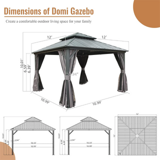 Aetherdome 12x12 FT Aluminum Hardtop Gazebo with Double Roof, Curtains & Netting