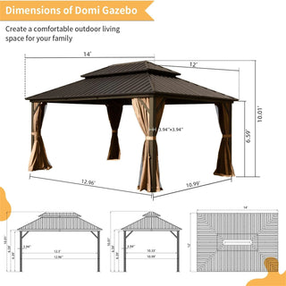 Aetherdome 12x14 FT Aluminum Hardtop Gazebo with Double Roof, Curtains & Netting