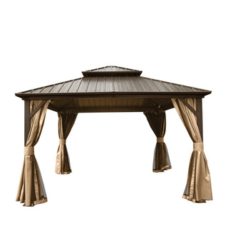 Aetherdome 12x12 FT Aluminum Hardtop Gazebo with Double Roof, Curtains & Netting
