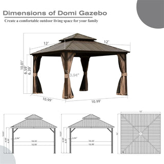 Aetherdome 12x12 FT Aluminum Hardtop Gazebo with Double Roof, Curtains & Netting
