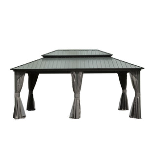 Aetherdome 12x18 FT Aluminum Hardtop Gazebo with Double Roof, Curtains & Netting