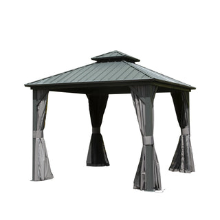Aetherdome 10x10 FT Aluminum Hardtop Gazebo with Double Roof, Curtains & Netting