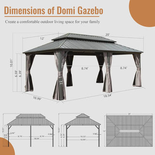 Aetherdome 12x20 FT Aluminum Hardtop Gazebo with Double Roof, Curtains & Netting