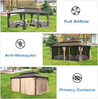 Aetherdome 12x20 FT Aluminum Hardtop Gazebo with Double Roof, Curtains & Netting