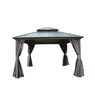 Aetherdome 12x12 FT Aluminum Hardtop Gazebo with Double Roof, Curtains & Netting