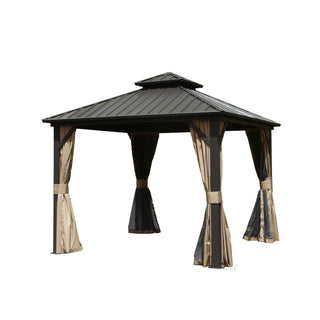 Aetherdome 10x10 FT Aluminum Hardtop Gazebo with Double Roof, Curtains & Netting