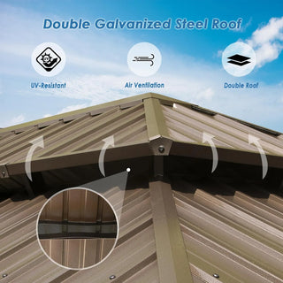 Aetherdome 12x20 FT Aluminum Hardtop Gazebo with Double Roof, Curtains & Netting