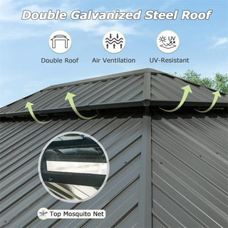 Aetherdome 12x18 FT Aluminum Hardtop Gazebo with Double Roof, Curtains & Netting